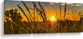 Tablou cu câmp în apus de soare (cu ceas) (90x30 cm)
