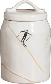 Borcan din ceramică albă cu motive de iarnă pictate manual, 19,5 × 12 cm, „Slalom"