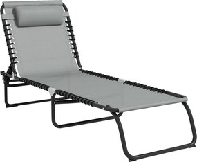 Outsunny Șezlong, pliant, husă respirabilă, cadru metalic, 189 x 58 x 30 cm, Gri deschis | Aosom Romania