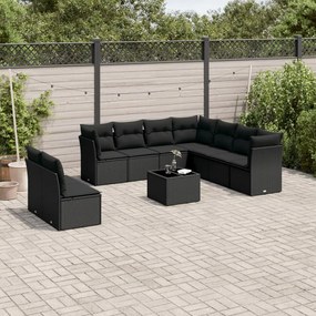 3249684 vidaXL Set canapele de grădină cu perne, 10 piese, negru, poliratan