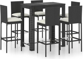 vidaXL Set mobilier bar de exterior cu perne, 7 piese, negru poliratan