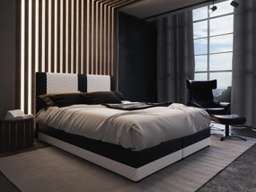 Pat matrimonial Boxspring 140 cm Pecos Comfort (Piele ecologică + Alb + Negru) (cu saltea și sp. depozitare). 1056264