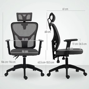 Vinsetto Scaun de Birou cu Inaltime Reglabila, 66x61x106-116cm, Gri Închis | Aosom Romania