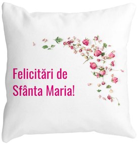 Perna Decorativa Felicitari de Sfanta Maria, 40x40 cm, Alba, Mata, Husa Detasabila, Burduf