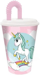 Unicorn Pahar Range cu pai, plastic 430 ml