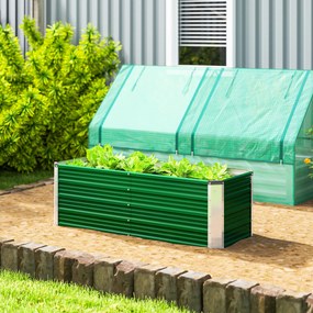 Outsunny Pat de Grădină Ridicat Fără Fund, din Oțel, cu 2 Zone de Cultivare, 125x47x40 cm, Verde | Aosom Romania