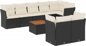 vidaXL Set mobilier de grădină cu perne, 9 piese, negru, poliratan