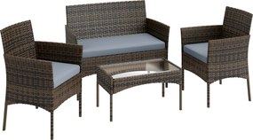 Outsunny Set Mobilier de Grădină din 4 Piese cu Canapea, 2 Fotolii și Măsuță de Cafea, 102x58x82 cm, Maro | Aosom Romania