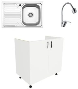 Set Masca Chiuveta Karo, Alb, 80 x 50 x 80 cm, Chiuveta Inox, Cuva dreapta, Baterie Flexibila