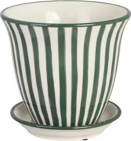Ghiveci din ceramică pictat manual cu dungi, Ø 16 x H 13,5 cm, verde închis, „Miriam"