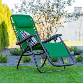 Șezlong pliabil Deluxe verde cu pernă