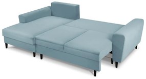 Colțar albastru deschis extensibil, cu spațiu de depozitare cu tapițerie din catifea reiată (cu colț pe partea stângă, cu șezlong) Kyoto – Cosmopolitan Design