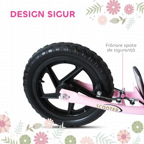 HOMCOM Trotinetă cu 2 Roți pentru Copii 5-12 Ani cu Frână Posterioară și Ghidon Reglabil, Trotinetă din Oțel și Plastic, 120x52x80-88 cm, Roz | Aosom Romania