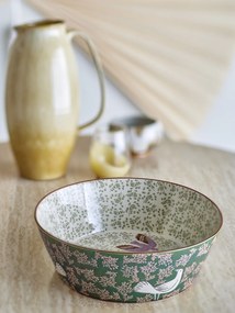Bol din ceramică cu păsări lila și motive florale verzi pictate manual, 28×9 cm, „Hezha"
