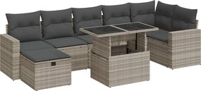 vidaXL Set mobilier de grădină cu perne, 8 piese gri deschis poliratan