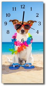 Ceas de perete din sticla vertical Animale de companie câine de culoare plajă