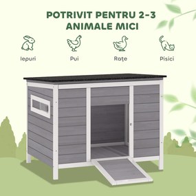 PawHut Căsuță pentru Rațe cu Acoperiș Rabatabil, Ferestre și Rampă, din Lemn, 93x70x72 cm, Multicolor | Aosom Romania