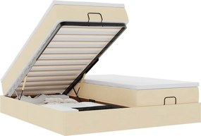 vidaXL Cadru de pat otoman cu saltele crem 200x200cm stofa