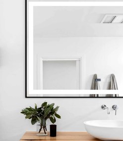 Oglindă Baie LED și Dezaburire Elit's Premium cu Senzor Touch, Lumina Rece, Caldă și Neutră, 120x80 cm, cu rama Negru Antichizat, Ceas