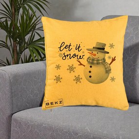 Perna Decorativa Let It Snow Om de Zapada, 40x40 cm, Galben, Husa Detasabila, Perna Inclusa, BEKZ®