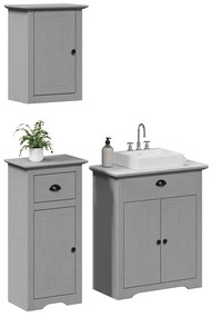 vidaXL Set de mobilier de baie din 3 piese lemn masiv de pin gri