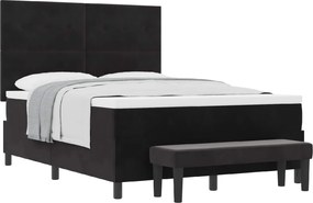 vidaXL Pat cu arcuri cu saltea cu headboard Negru 140 x 190 cm Catifea