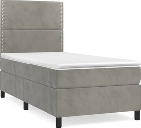 vidaXL Pat box spring cu saltea, gri deschis, 100x200 cm, catifea