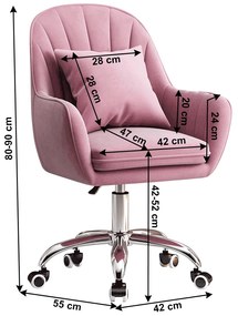 Scaun de birou, tesatura de catifea albastra / crom, KLIAN Scaun de birou, tesatura de catifea roz / crom, KLIAN