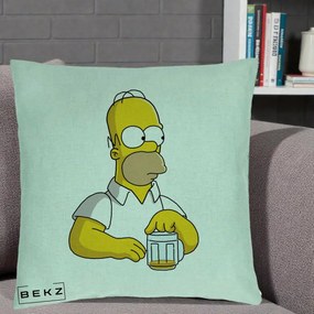 Perna Personalizata Homer Simpson cu Bere, 40x40 cm, Verde Menta, Husa Detasabila, Perna Inclusa, BEKZ®