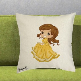 Perna Decorativa Printesa Bella Rochie Aurie, 40x40 cm, Ecru, Husa Detasabila, Perna Inclusa, BEKZ®