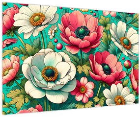 Tablou - Flori pe fundal albastru (90x60 cm)
