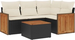 vidaXL Set mobilier de grădină cu perne, 5 piese, negru, poliratan