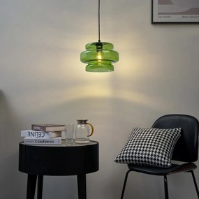 Lampă suspendată retro neagră cu sticlă verde - Denise