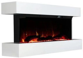 Șemineu electric, montare independentă, cadru MDF, sticla securizata, flacara LED cu efect realist, difuzor cu sunet de lemne trosnind, Alb