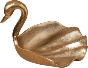 Bol decorativ din aluminiu, auriu, model lebădă cu aripi în valuri, finisaj lucios, 13 x 20 x 18 cm, „Cygne”