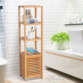 HOMCOM Dulap Coloană Baie din Bambus, 4 Rafturi și Spațiu Depozitare, 36x33x140 cm | Aosom Romania