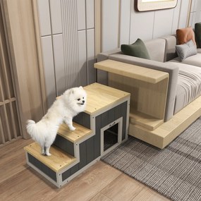 PawHut Scară pentru animale de companie Scară pentru câini, 3 trepte, lemn de pin, 79 cm x 38,5 cm x 45 cm, Natural + Alb | Aosom Romania