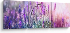 Tablou - Lavandă în strălucirea soarelui (cu ceas) (90x30 cm)