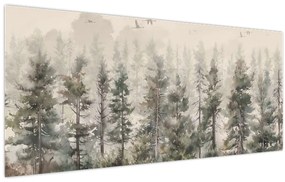 Tablou - Pădurea de pini I., aquarel (120x50 cm)