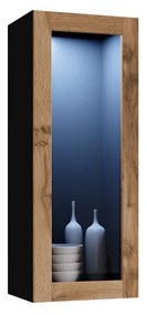 Vitrină 90 sticlă Zylia (Negru + Stejar wotan) (iluminat LED albastru). 1060036