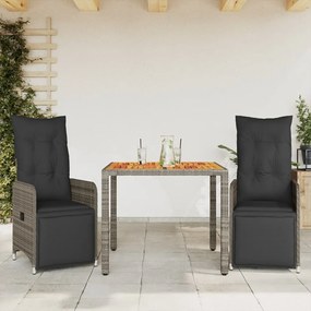 3277157 vidaXL Set bistro de grădină cu perne, 3 piese, gri, poliratan