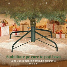 HOMCOM Brad Artificial de Crăciun de 180 cm, Brad de Crăciun Fals cu Ramuri Dense pe Balama, Bază Metalică Pliabilă, Structură pe Secțiuni Ușor de Asamblat, Verde | Aosom Romania