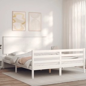 3195227 vidaXL Cadru de pat cu tăblie, alb, king size, lemn masiv