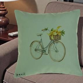 Perna Decorativa Bicicleta cu Cos de Lamai Mediteranean, 40x40 cm, Verde, Husa Detasabila, Perna Inclusa, BEKZ®