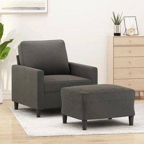 3153384 vidaXL Fotoliu canapea cu taburet, gri închis, 60 cm, catifea