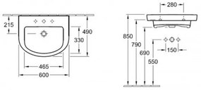 Lavoar pe mobilier, Villeroy&amp;Boch Subway 2.0, 60x49cm, Alb Alpin, 7114F001