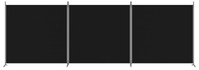 Paravan de camera cu 3 panouri, negru, 525x180 cm, textil
