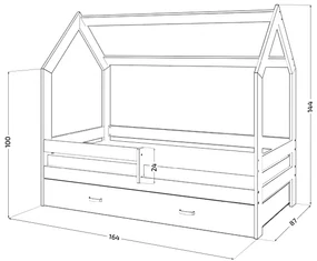 Pat pentru copii CASETA D3, 80 x 160 cm, alb Saltea: fara saltea, Somiera: fara somiera, Cutie de depozitare: fara cutie de depozitare