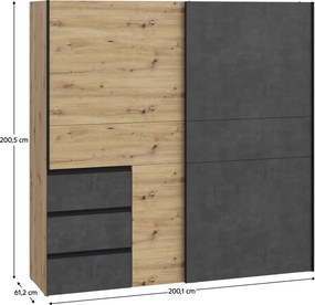 Dulap, stejar artisan/gri închis beton, VIOLO