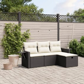 3263752 vidaXL Set mobilier de grădină cu perne, 4 piese, negru, poliratan